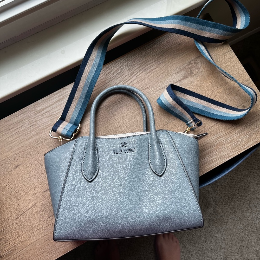 Nine West Cream and Blue Handbag with Striped Strap shoulder strap